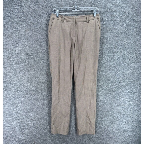 H&M Pants Women 6 Brown Plaid Mid Rise Chino Flat Front Straight Pockets Casual - Picture 1 of 9
